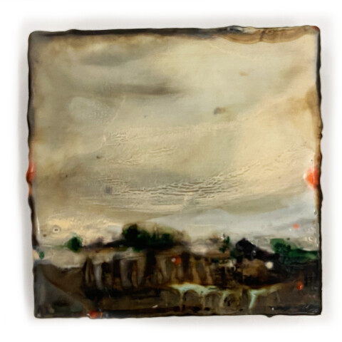Land Encaustic 16x16x4 2025