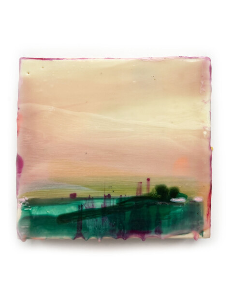 Landscpae with roze encaustic 16x16x4cm kopie